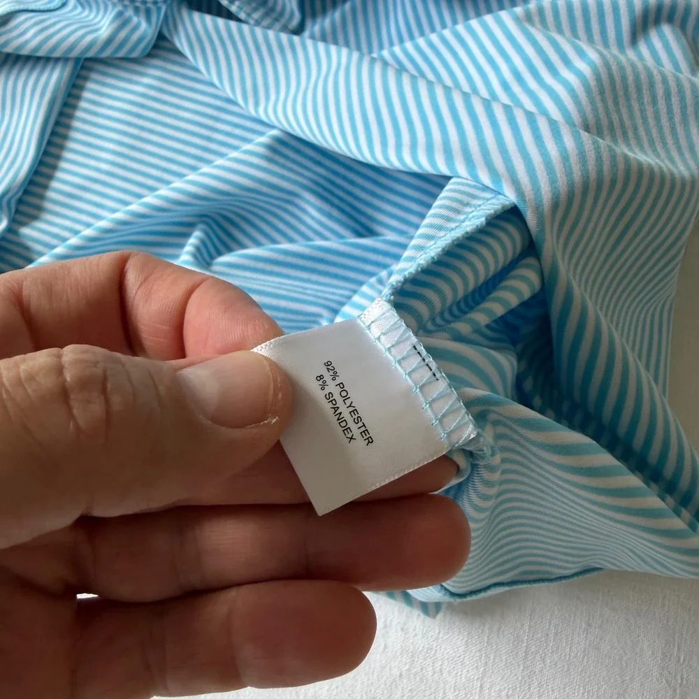 Peter Millar Summer Comfort XXL Blue‎ White Striped Golf Polo Shirt M Logo